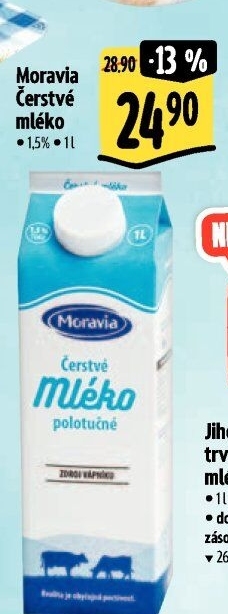 Mléko čerstvé Moravia - 1,5% polotučné