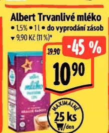 Mléko trvanlivé Albert - 1,5% polotučné
