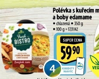 Polévka s kuřecím masem a boby edamame Albert Fresh Bistro