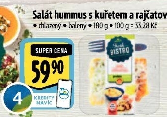 Salát Hummus s kuřetem a rajčatovým pestem s proteiny Albert Fresh Bistro