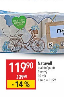 Natuvell toaletní papír 3vrstvý 10 rolí