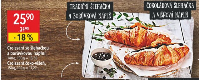 Croissant se šlehačkou a borůvkovou náplní / Čoko-višeň