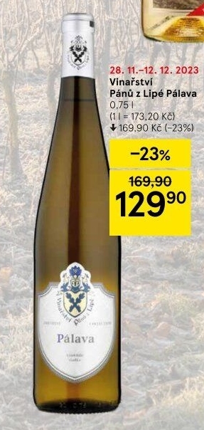 Víno Pálava Vinařství Pánů z Lipé