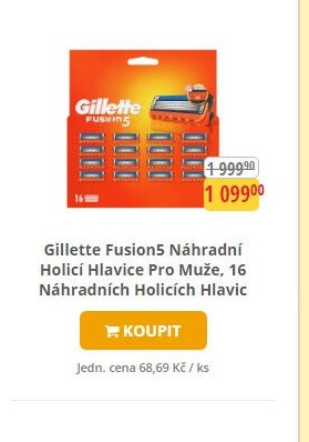 Gillette Fusion5 Náhradní Holicí Hlavice Pro Muže, 16 Náhradních Holicích Hlavic