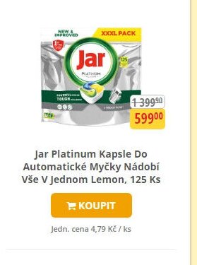 Jar Platinum Kapsle Do Automatické Myčky Nádobí Vše V Jednom Lemon, 125 Ks