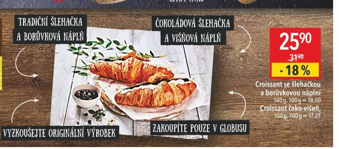 Croissant se šlehačkou a borůvkovou náplní / Čoko-višeň