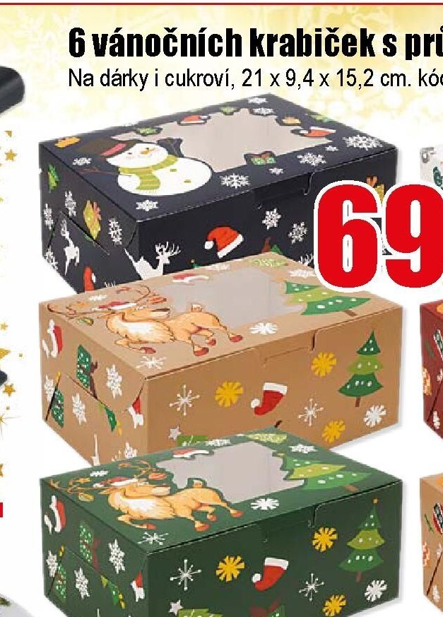 6 vánočních krabiček s průhledným okénkem