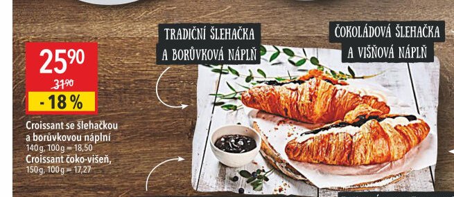 Croissant se šlehačkou a borůvkovou náplní / Croissant čoko-višeň