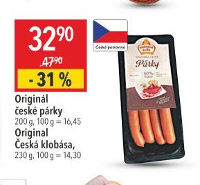 Originál české párky, Originál česká klobása