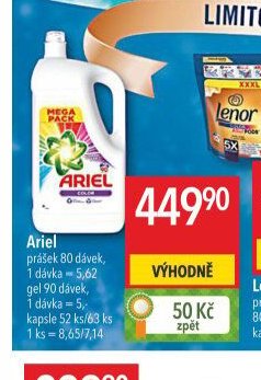 Ariel prášek 80 dávek, gel 90 dávek