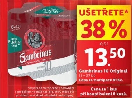 Pivo světlé výčepní Originál 10° Gambrinus