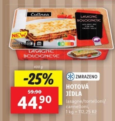 Pokrmy těstovinové mražené Culinea