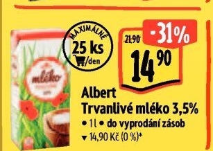 Mléko trvanlivé Albert - 3,5% plnotučné