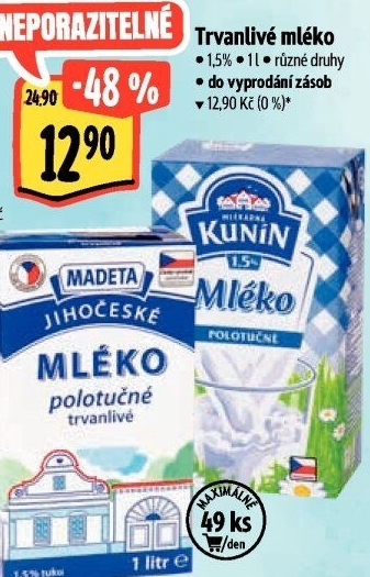 Mléko trvanlivé Jihočeské Madeta - 1,5% polotučné