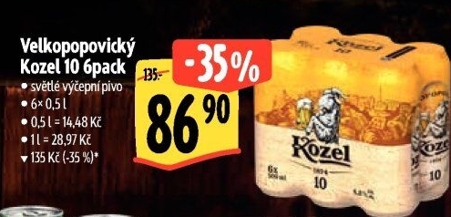 Pivo světlé výčepní 10°Velkopopovický Kozel