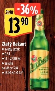 Pivo světlý ležák 12° Zlatý Bažant