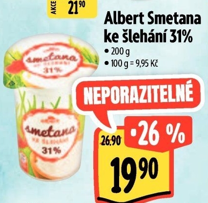 Smetana ke šlehání 31% Albert