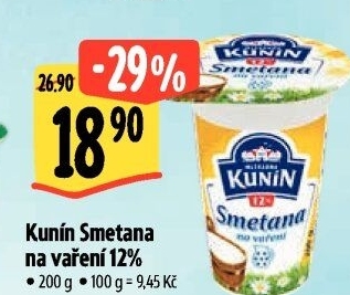 Smetana na vaření Mlékárna Kunín 12%