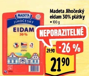 Sýr Eidam Jihočeský 30% Madeta