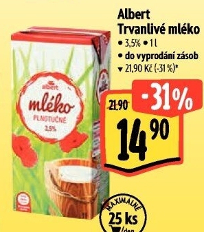 Mléko trvanlivé Albert - 3,5% plnotučné