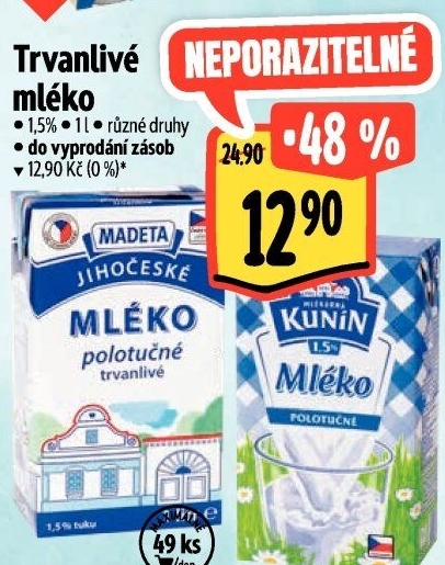 Mléko trvanlivé Jihočeské Madeta - 1,5% polotučné