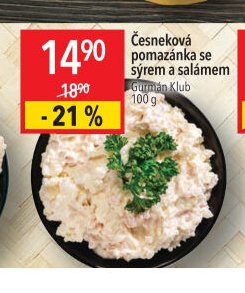 Česneková pomazánka se sýrem a salámem
