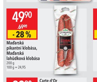 Maďarská pikantní klobása, Maďarská lahůdková klobása