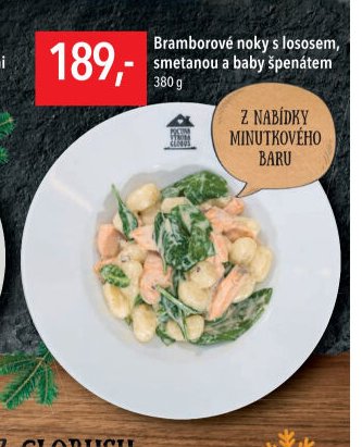 Bramborové noky s lososem, smetanou a baby špenátem 380g