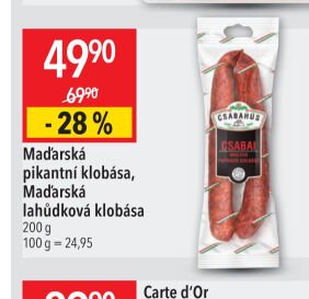 Maďarská pikantní klobása, Maďarská lahůdková klobása