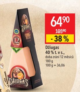 Džiugas 40 % t. v s., doba zrání 12 měsíců 180 g