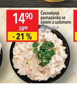 Česneková pomazánka se sýrem a salámem