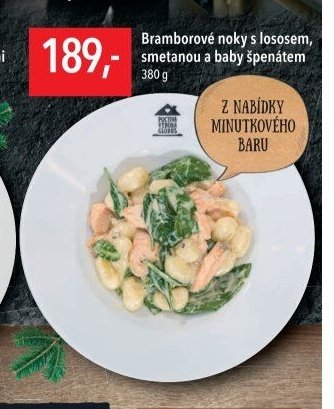 Bramborové noky s lososem, smetanou a baby špenátem 380g