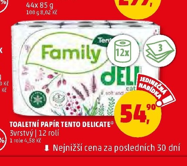 Toaletní papír Tento Delicate 3vrstvý 12 rolí