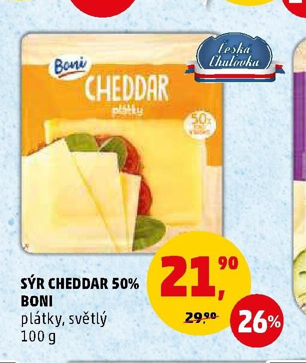 SÝR CHEDDAR 50% BONI plátky, světlý