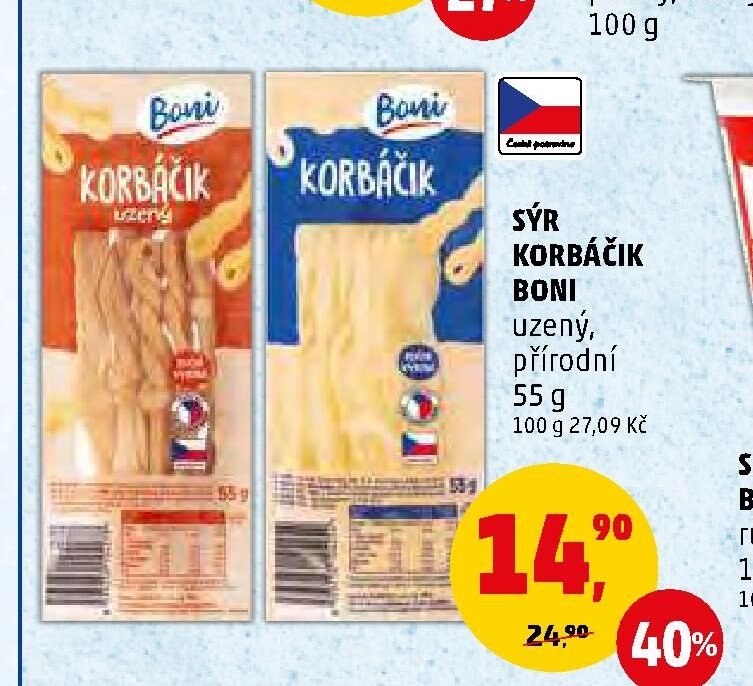 SÝR KORBÁČIK BONI uzený, přírodní