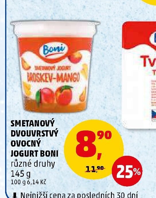 SMETANOVÝ DVOUVRSTVÝ OVOCNÝ JOGURT BONI různé druhy
