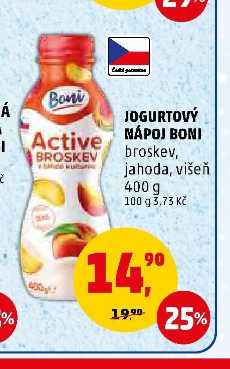 JOGURTOVÝ NÁPOJ BONI broskev, jahoda, višeň