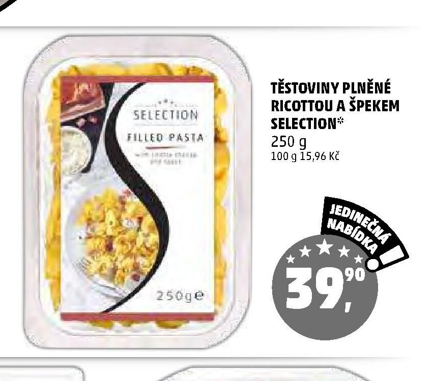 TĚSTOVINY PLNĚNÉ RICOTTOU A ŠPEKEM SELECTION