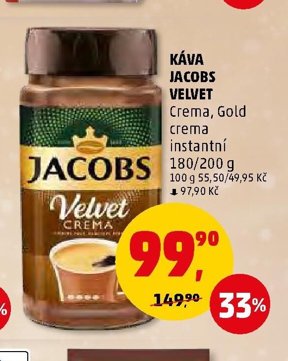 KÁVA JACOBS VELVET Crema, Gold crema instantní