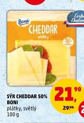 SÝR CHEDDAR 50% BONI plátky, světlý 100 g