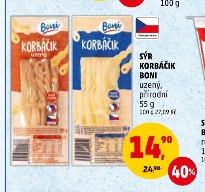 SÝR KORBÁČIK BONI uzený, přírodní 55 g