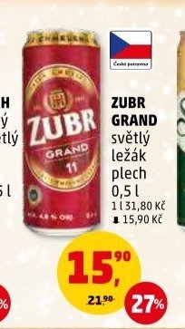 Zubr Grand světlý ležák plech 0,5 l