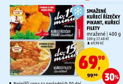 Řízečky kuřecí smažené mražené Pikant Vodňanské kuře