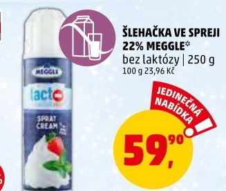 Šlehačka ve sprejibez laktózy Meggle
