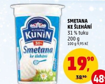 Smetana ke šlehání Mlékárna Kunín 31%