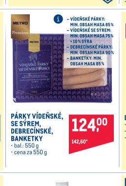 PÁRKY VÍDEŇSKÉ, SE SÝREM, DEBRECÍNSKÉ, BANKETKY