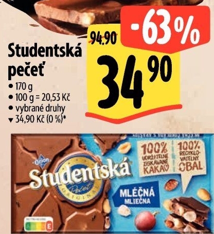 Čokoláda Studentská pečeť Orion