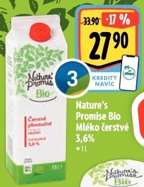 Mléko čerstvé bio Nature'