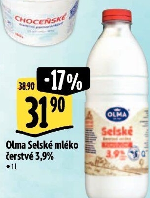 Mléko čerstvé selské Olma - 3,9% plnotučné