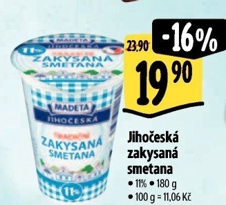 Smetana zakysaná Jihočeská Madeta 11%